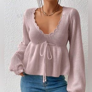 Long sleeve tie front sweater